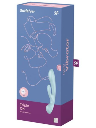 Двухсторонний вибратор-кролик Satisfyer Triple Oh Light Blue, 3 мотора, рукоятка-массажер || Двосторонній вібратор-кролик Satisfyer Triple Oh Light Blue, 3 мотори, руків’я-масажер