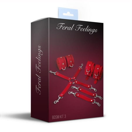 Набор для БДСМ 3 в 1 Feral Feelings BDSM Kit 3 Red, наручники, поножи, крестовина || Набір для БДСМ 3 в 1 Feral Feelings BDSM Kit 3 Red, наручники, поножі, хрестовина