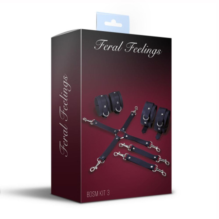 Набор для БДСМ 3 в 1 Feral Feelings BDSM Kit 3 Black, наручники, поножи, крестовина || Набір для БДСМ 3 в 1 Feral Feelings BDSM Kit 3 Black, наручники, поножі, хрестовина