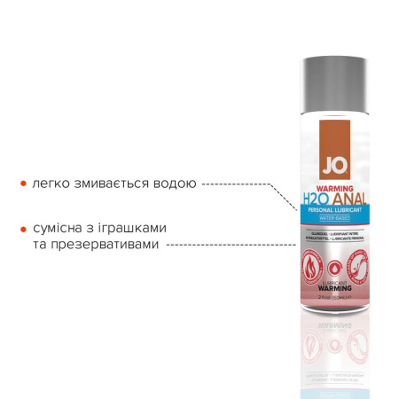 Анальная смазка JO ANAL H2O — WARMING (60 мл) разогревающая, на водной основе || Анальна змазка JO ANAL H2O — WARMING (60 мл) розігрівальна, на водній основі
